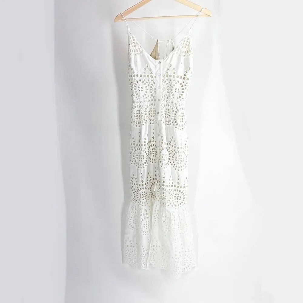 Winston White eyelet v-neck wedding getaway honeymoon dress XS